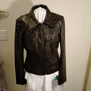 Excellent used black leather jacket & pants